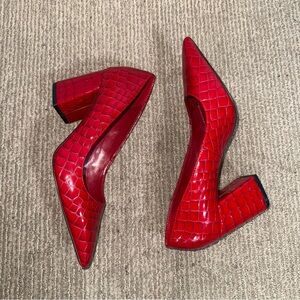 Vince Camuto Red Croc-Embossed Block Heels